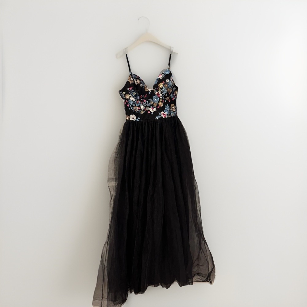 Honey‎ & Rosie Formal Dress Size 3 Black Tulle Skirt Sequence Beaded Top Maxi